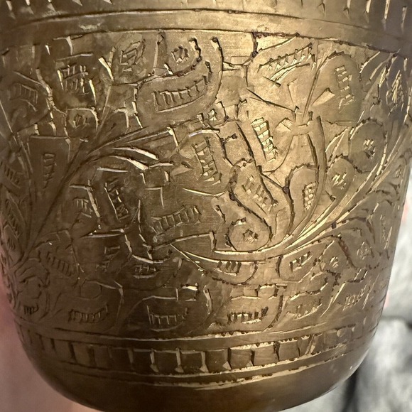 Vtg Brass Lassi Cup-Etched-Likely From India-Diameter 3 3/8"-Height 2.25"-Wt 7oz - Picture 3 of 16